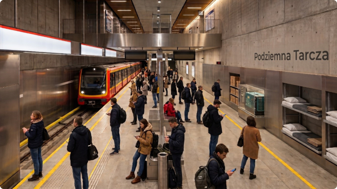 Visualization: Warsaw metro station as a shelter location within the 'Underground Shield' project
