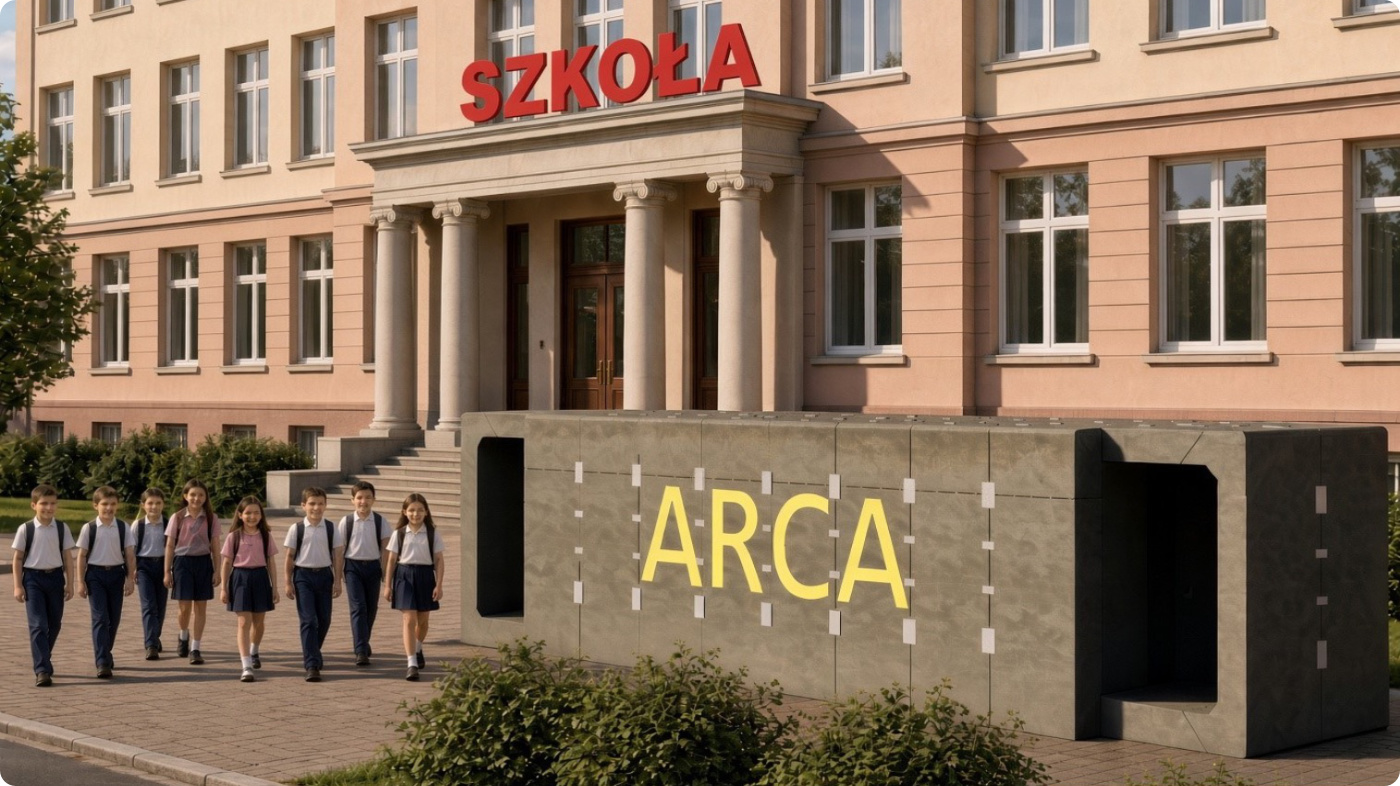 Visualization of the ARCA shelter near a Polish school